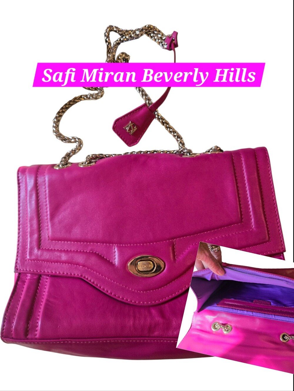 Vintage Safi Miran Beverly Hills Hot Pink Leather Shoulder Bag